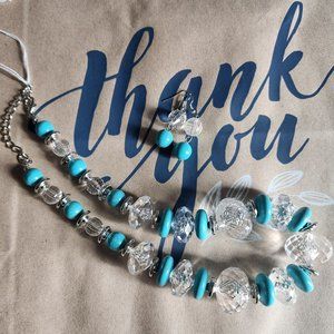 Ladies Fashion Faux Turquoise Pierce Earring Necklace Set